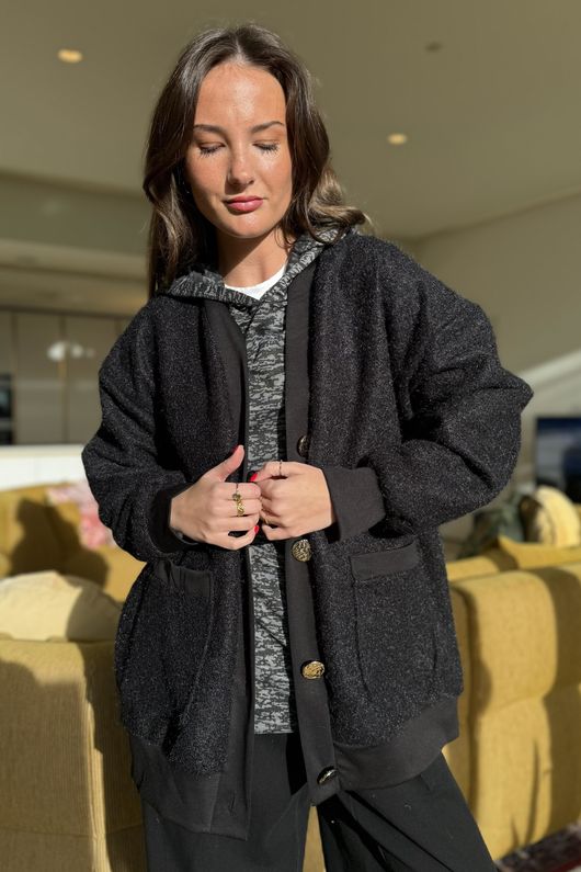 Beach Walk Fleece Cardigan Black /14=